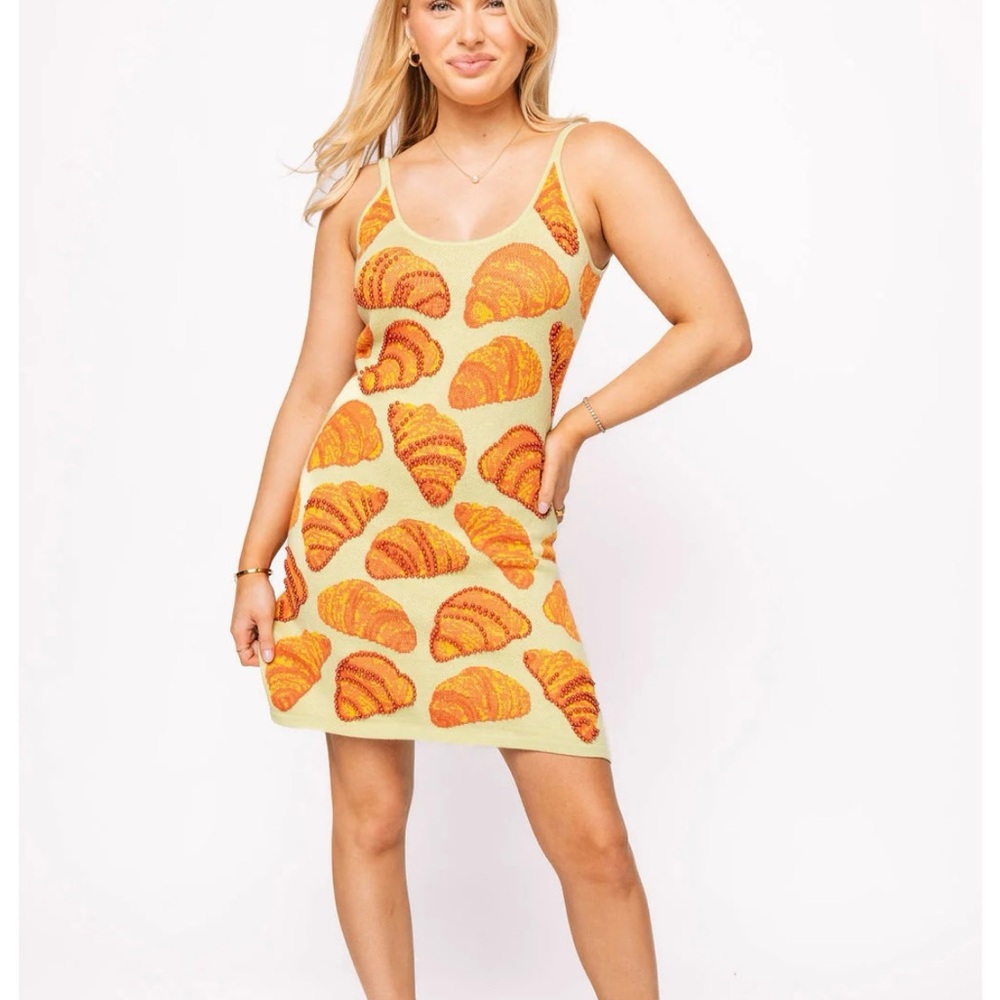 Yellow Dress with Croissant Print